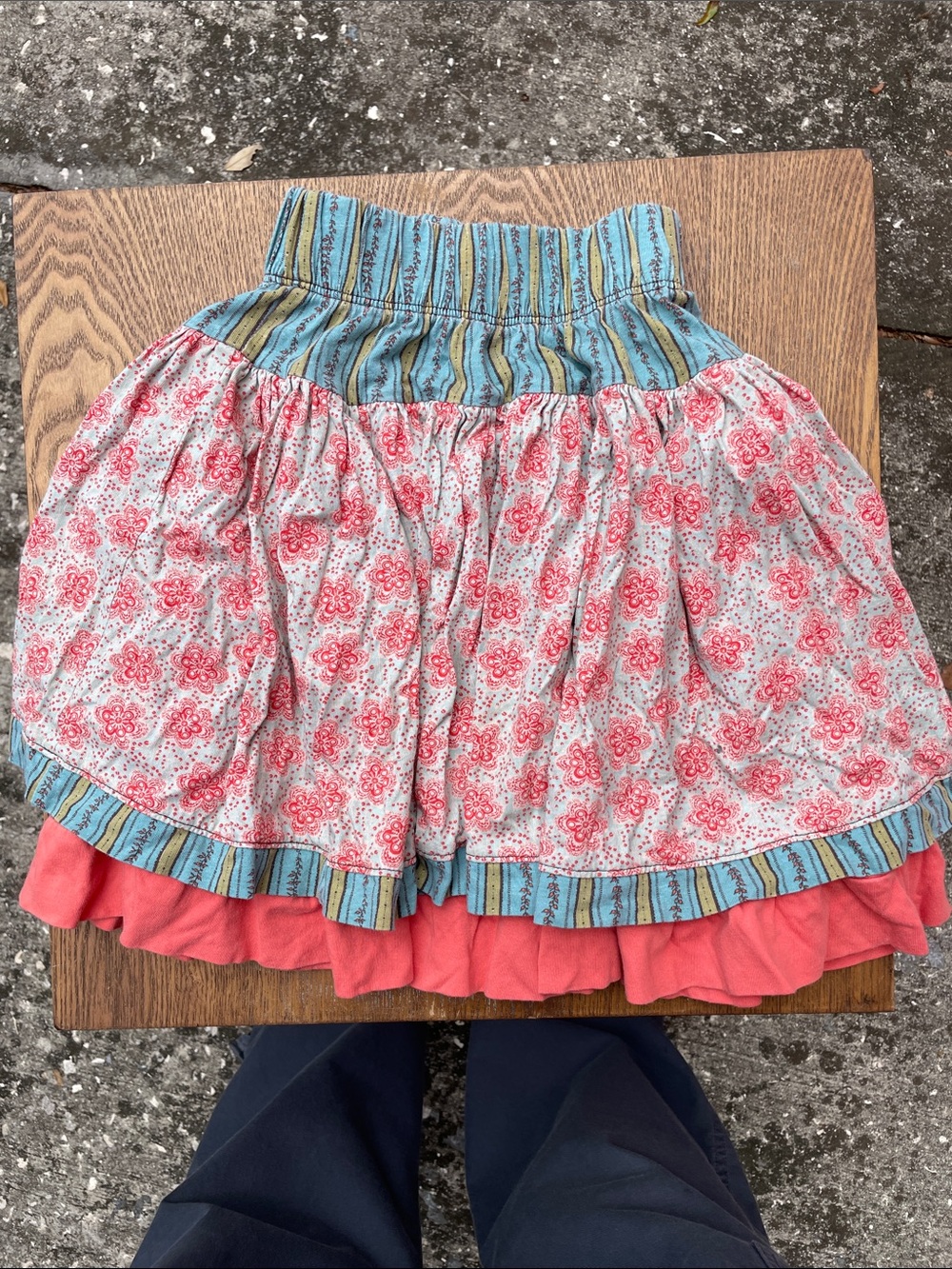 Boho Floral Tiered Mini Skirt in Coral and Blue